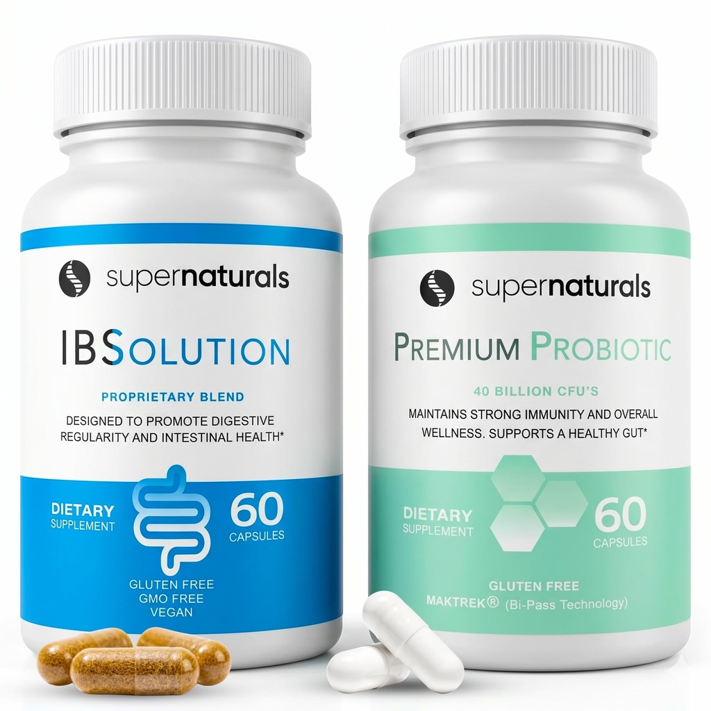 IBSolution Gut Health Sche - All Natural Gut Health Support & Premium Probiyotiks w/ 40 Milyar CFU for Support of Irregular Bowels, Bloating, Constipation, Gas, Abdominal Pain - 2 Pack (120 Caps)