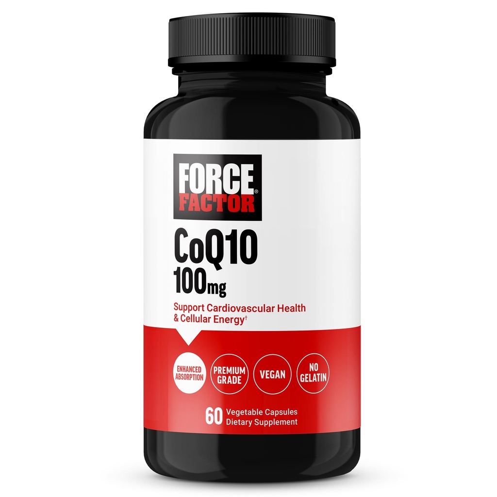 FORCE FACTOR CoQ10 100 mg, Coenzyme Q10 Kalp Sağlığı Tamamlanmış Absorpsiyon, Premium Grade Coq 10, Vegan, Süt Free, Gluten Free ve Non-GMO, 60 Sebze Kapsülleri