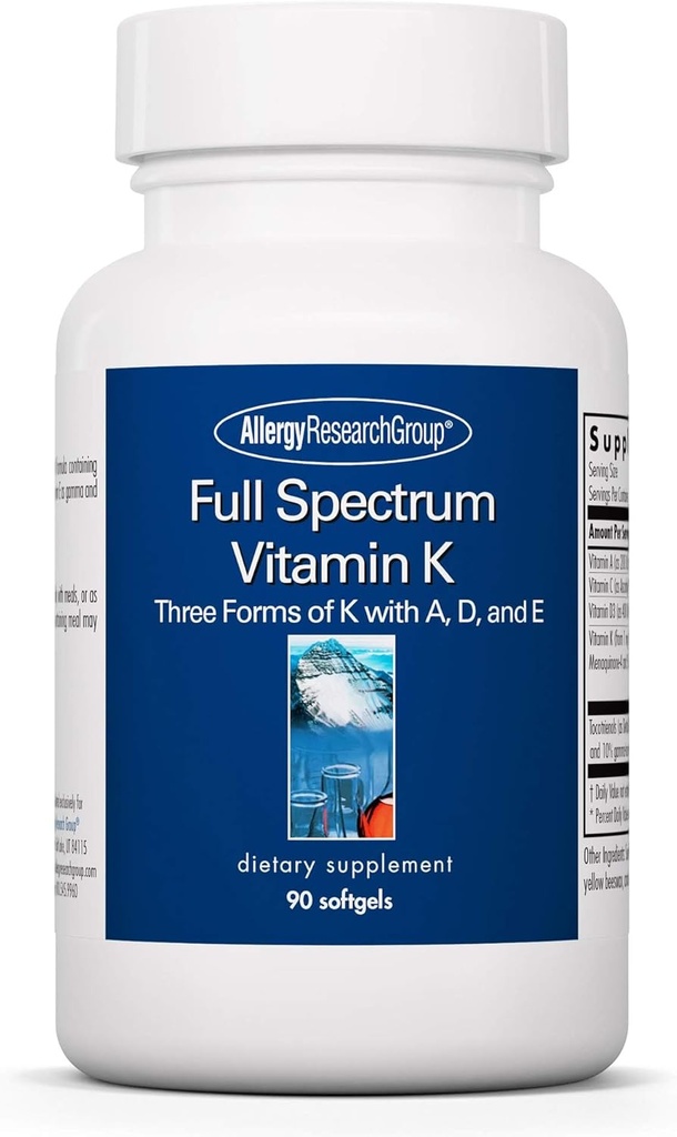 Alerji Araştırma Grubu Full Spectrum Vitamin K - Vitamin K1 ve K2 Supplement, Vitamin K Kompleksi, MK-4, MK-7, D3, A - 90 Kont