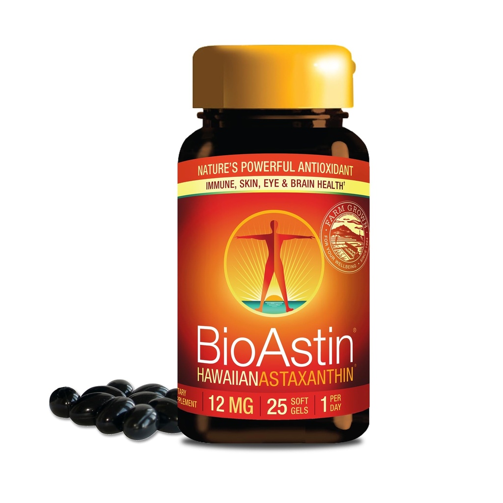Nutrex Hawaii BioAstin Hawaii Astaxanthin - 12 mg, 25 Softgels - Farm-Direct Premium Antioksi Supplement to Support Eye, Skin, Joint & Immune System Health - Non-GMO & Gluten-Free-Free-GMO & Gluten-Free