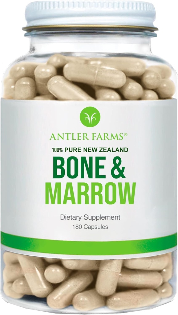 Antler Farms - 100% Pure New Zealand Bone & Marrow, 180 Capsules, 750 mg - Grass Fed, Pasture Tüm Bone Extract, Cold Processed, Health Essential Fats, Stem Hücreleri, Collagen, Steel