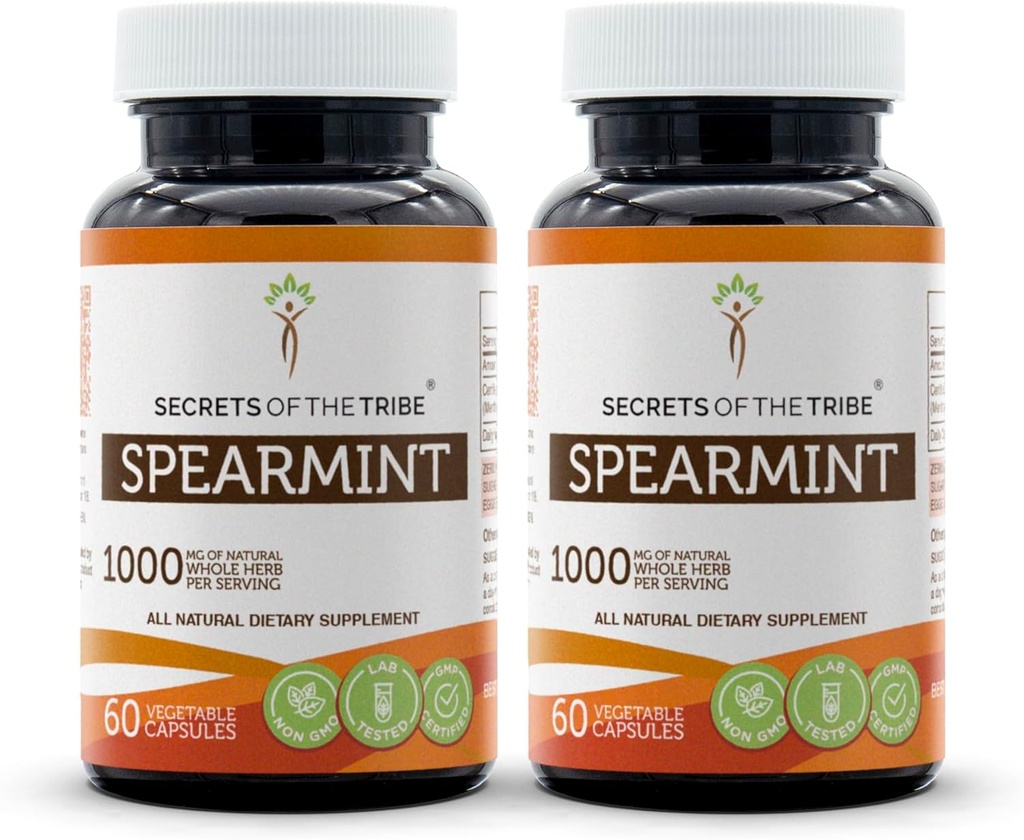 Tribe Spearmint Capsules 1000 mg Spearmint (Mentha spicata) kadi, Kadın Hormon Destek Tamam (2x60 Capsules)
