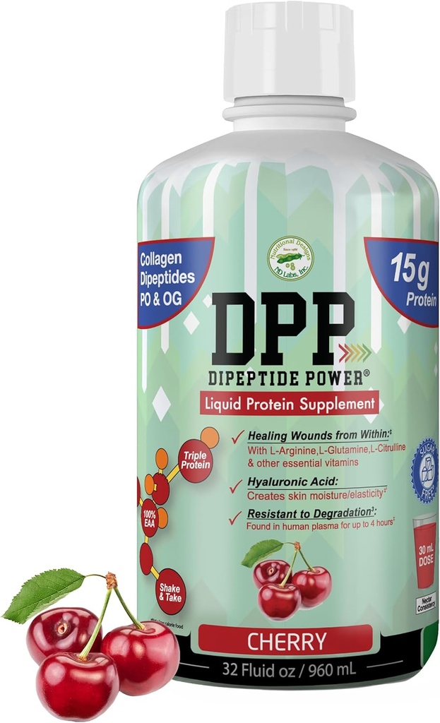 DPP Dipte Power, Yara-Healing, 30X More Collagen Diptes Than Toz, Sıvı Protein Tamam, Sugar-Free, Supports Sağlıklı Doku Onarımı, Foot Ulcers, Kozmetik Cerrahisi (Cherry, 32 Fl Oz)