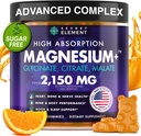 Γλυκινικό μαγνήσιο 2150MG Gummies για γυναίκες και άνδρες, Υψηλής Απορρόφησης Γλυκινικό μαγνήσιο, Κιτρικό, Μηλεϊνό Gummies για ενήλικες & παιδιά, Υποστήριξη ύπνου, Χωρίς ζάχαρη, Vegan, 60 μάσημα, Πορτοκαλί