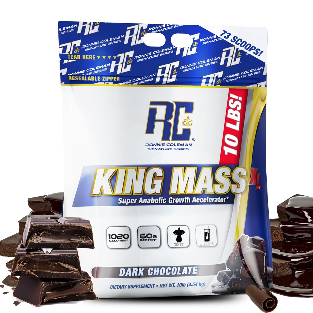 Ronnie Coleman Signature Series King Mass XL Mass Winer protein Toz – Dark Chocolate Kilo Winer with 60g protein, 180g Carbohidrats, 1.000+ Calories, Kretine & Glutamine - 10 Pound