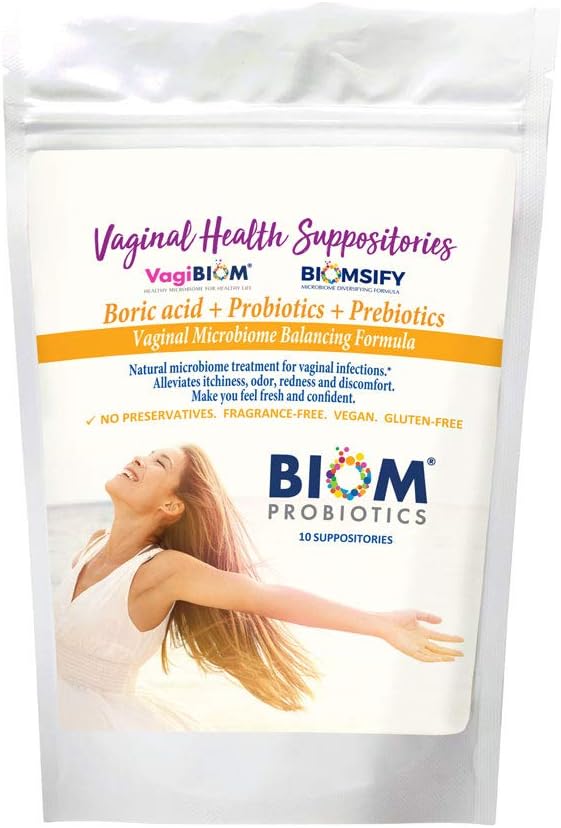 Biom Probiyotiks Prebiyotiks Boric asit Suppositories . Feminine Health Probiyotik for Enfeksiyonlar ve pH Essentials VEGAN,PARABEN-FREE (10)