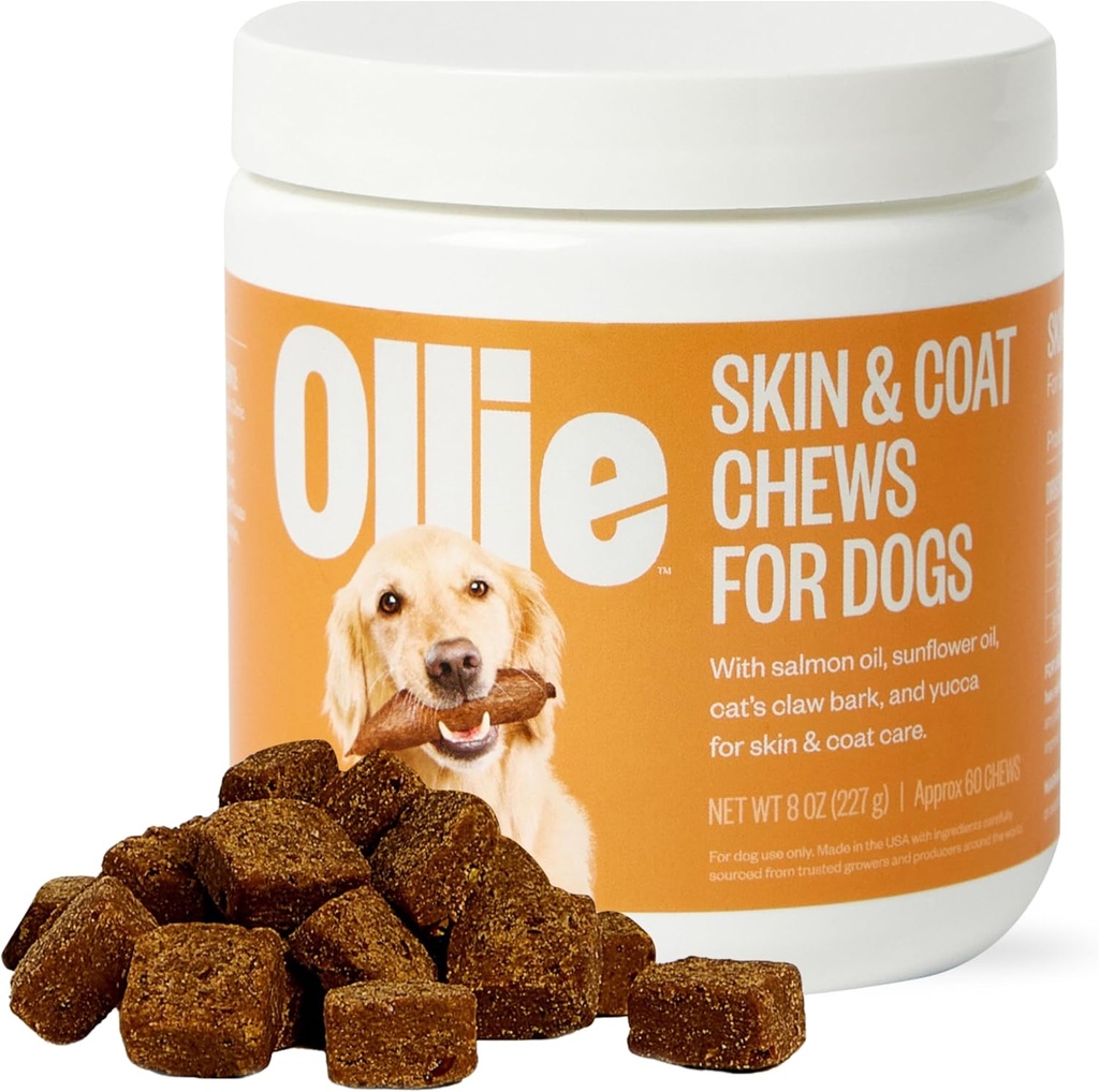 Ollie Dog Skin & Coat Supplement, Soothes Irritated Skin, Sağlıklı ve Shiny Fur & Coat, 60 Kont Appx.