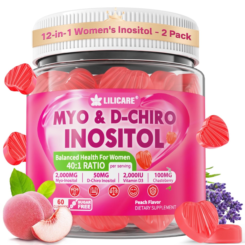 Women + Chasteberry, Myo-Inositol & D-Chiro Inositol 2000 mg + 50 mg Ideal 40:1 Metilated B12 & Folate, Choline, Magnezyum, Vitamin D3 for General Health, Pack of 2