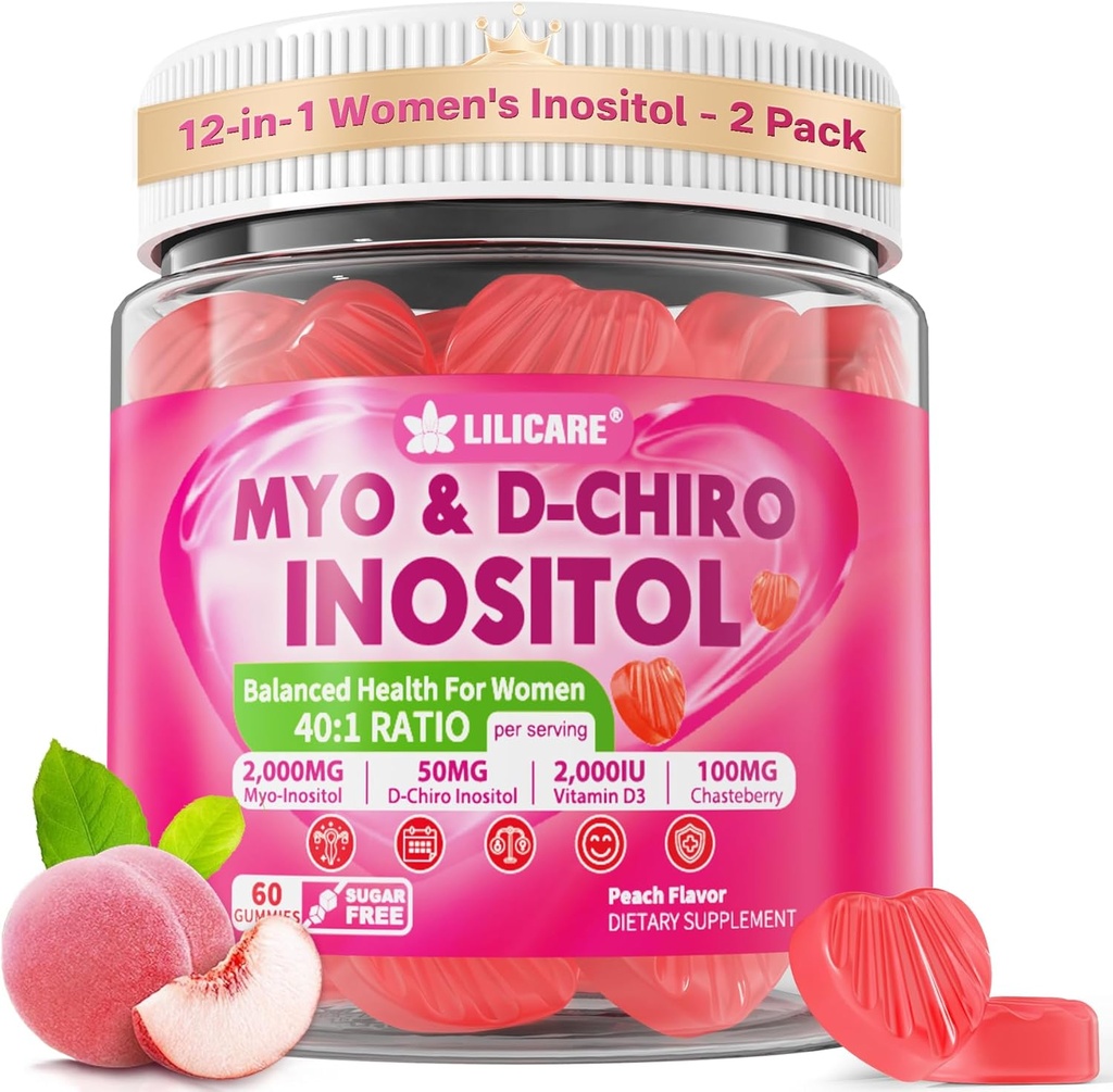 Women + Chasteberry, Myo-Inositol & D-Chiro Inositol 2000 mg + 50 mg Ideal 40:1 Metilated B12 & Folate, Choline, Magnezyum, Vitamin D3 for General Health, Pack of 2