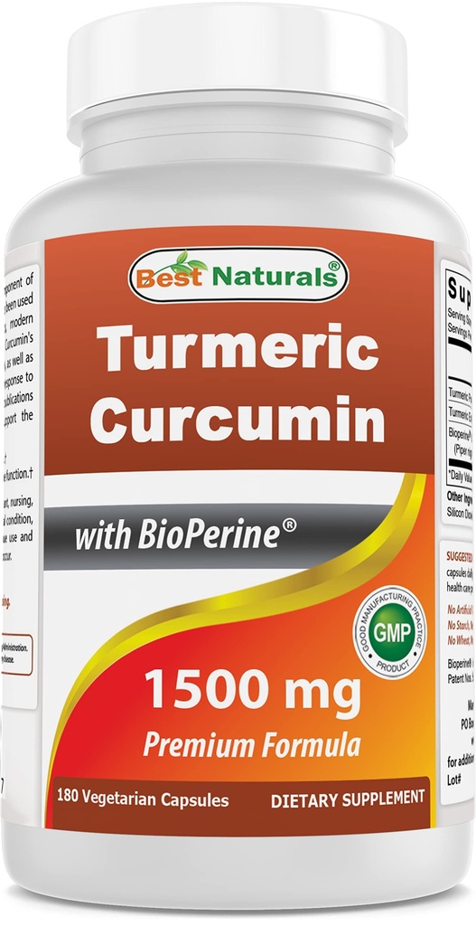 En İyi Doğallar Turmeric Curcumin 1500 mg/Serving with Bioperine - 180 Veggie Capsules