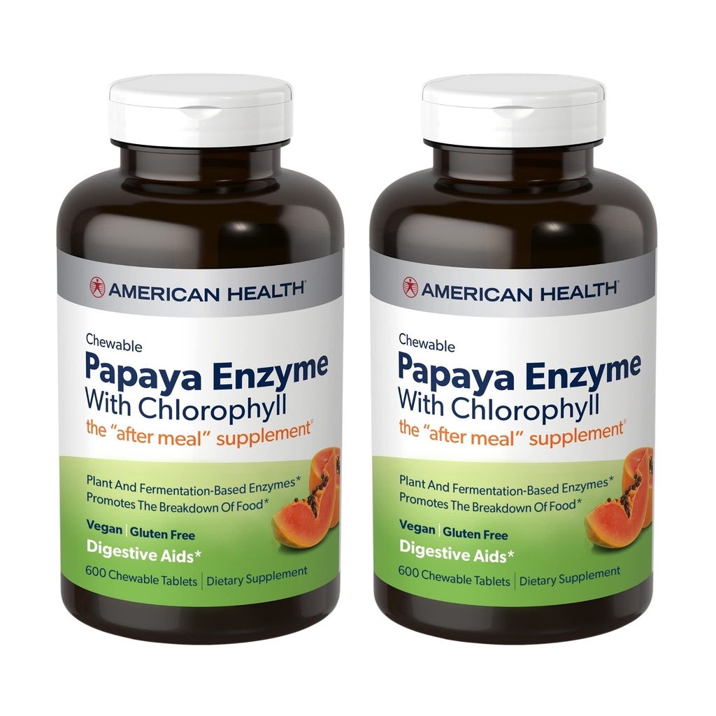 American Health Chewable Papaya Ένζυμο με Chlorophyl 600 Chwbls