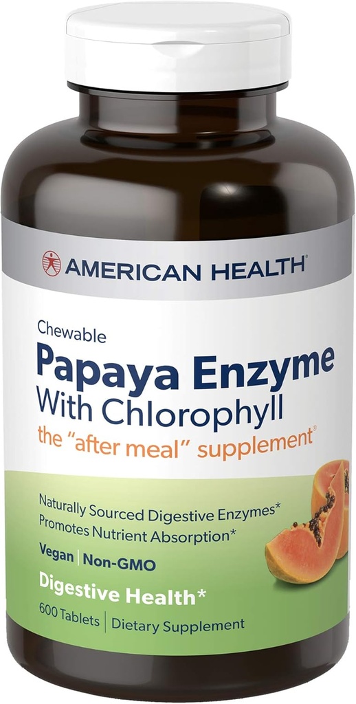 American Health Chewable Papaya Ένζυμο με Chlorophyl 600 Chwbls