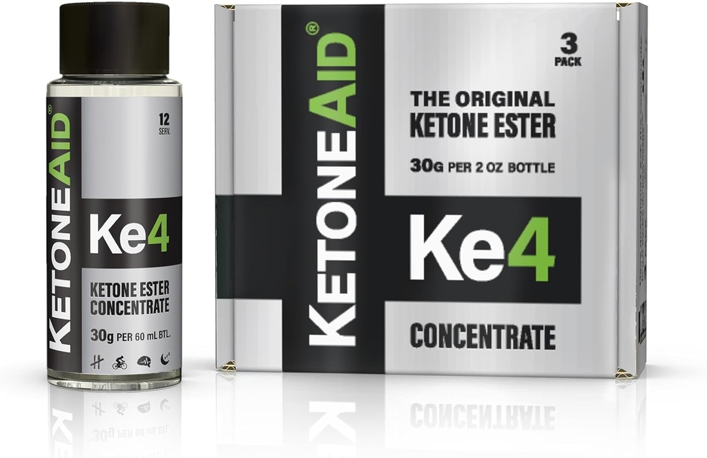 KetoneAid Ke4 Ketone Ester Concentrate | Not a Ketone Salt, No Sugar, No Caffeine | Exogenous D-BHB Ester | 12 Serving Per Bottle (3 Count)