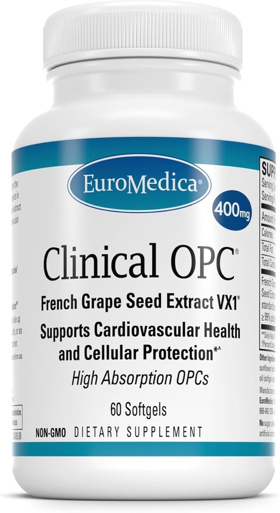EuroMedica Klinik OPC - Cardiovascular Health & Focus Support Supplement - Grape Seed Extract & Sunflower Lecithin - Immune Support Supplement Formula - 60 Softgels