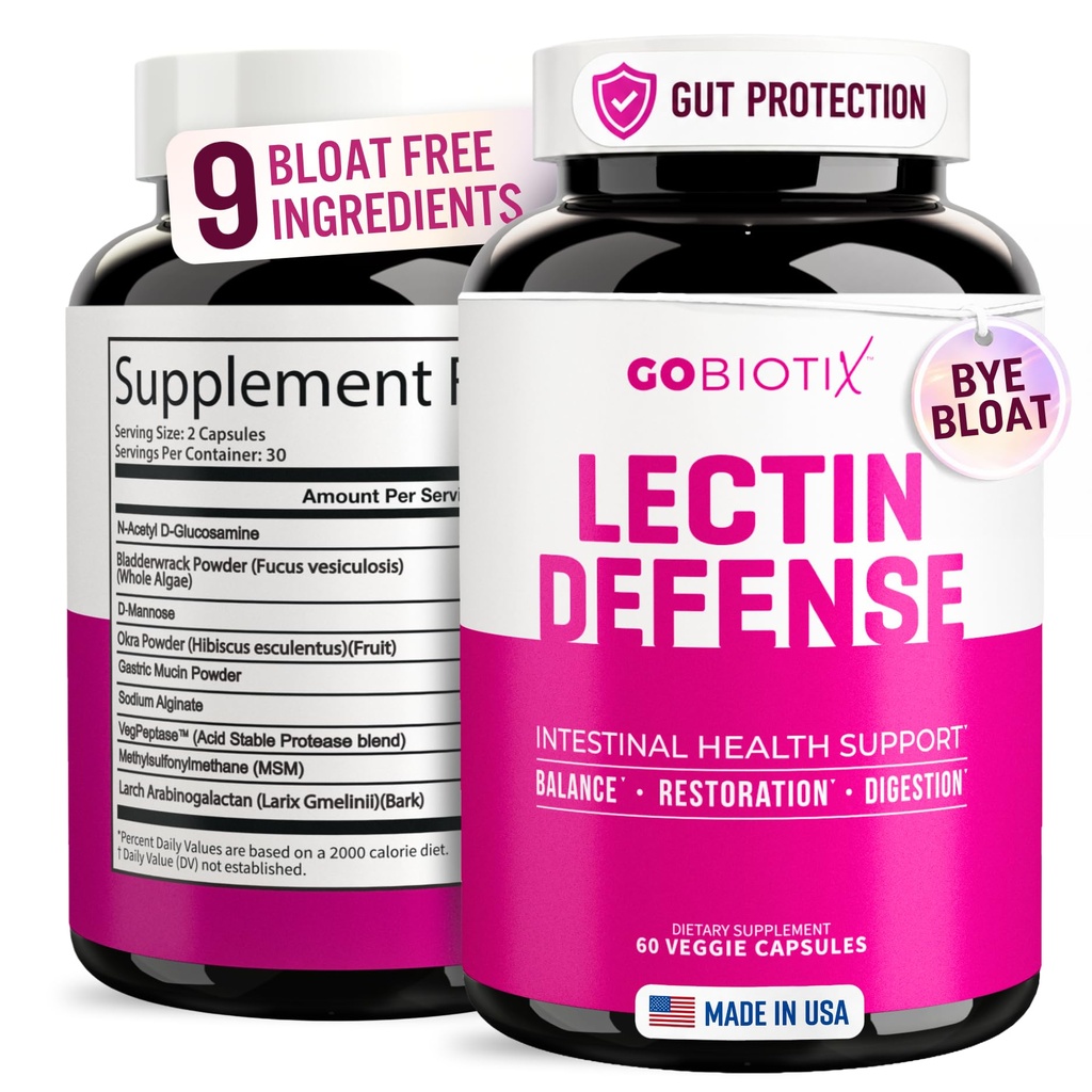 GOBIOTIX Lectin Defense - Lectin Blocker Supplement for Leaky Gut with MSM and Digestive Enzymes - Aids in Enternal Health for Women and Men - Non-GMO + Gluten Free - 60 Κάψουλες (1)