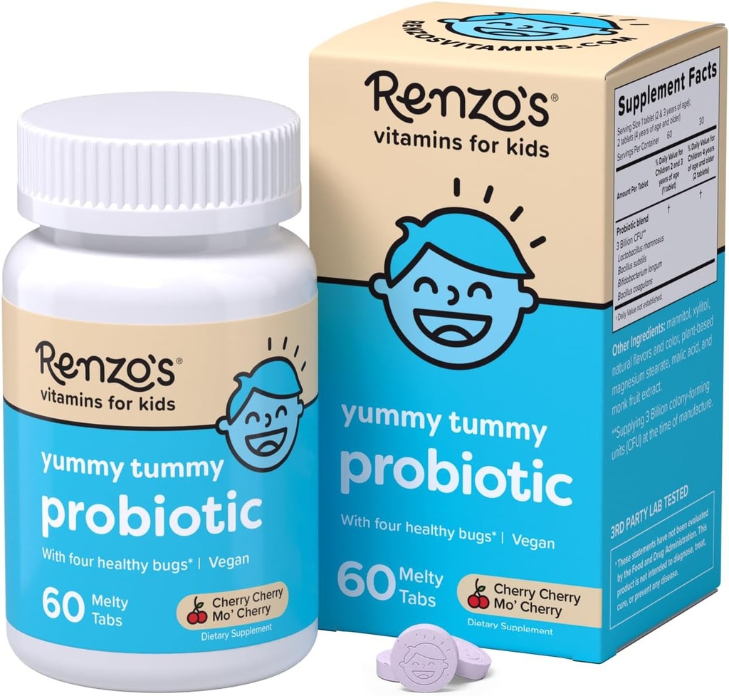 Renzo'nun Çocuk Probiyotikleri, Digestive Health & Immune Support, 60 Cherry-Flavored Melty Tabs