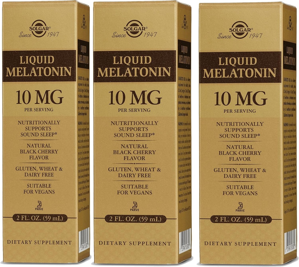 Solgar Liquid Melatonin 10 mg, Natural Black Cherry Flavor - 2 fl oz, 3 Paket - Jet Lag için Büyük - Vegan, Gluten Free - 177 Toplam Hizmetler
