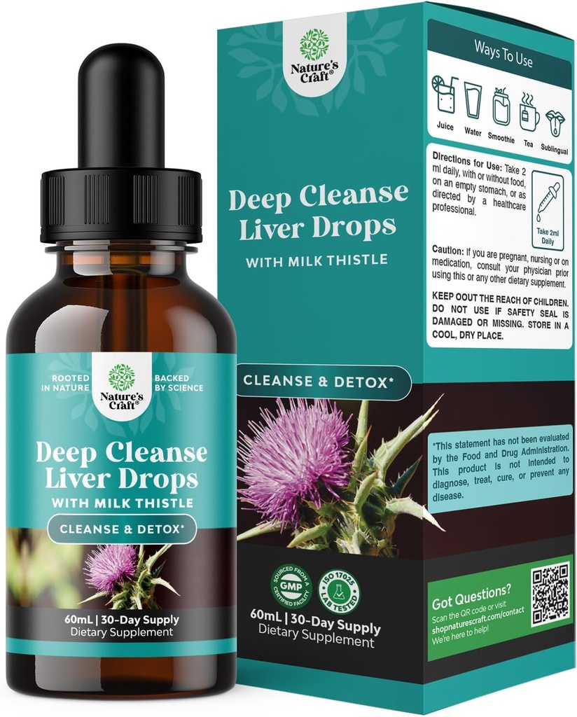 Deep Liver Cleanse, Detox & Repair with Milk Thistle Liquid Drops - Dandelion Leaf, Ginger & Turmeric Curcumin for Immunity & Daily Cleanse -60 ml Şişe