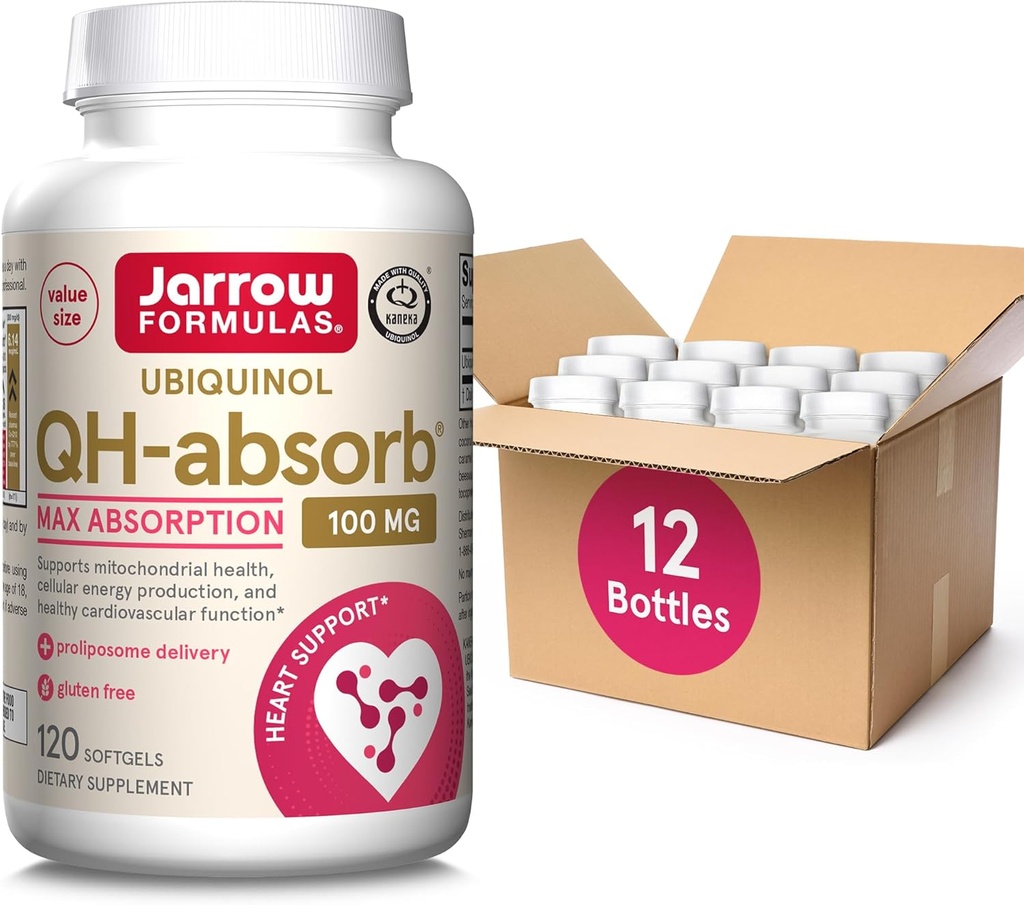 Jarrow Formulas QH-Absorb, 100 mg, Ubiquinol Diyetary Supplement for Health Cardiovascular Function, 120 Softgels, 120 Day Supply,12 Packs