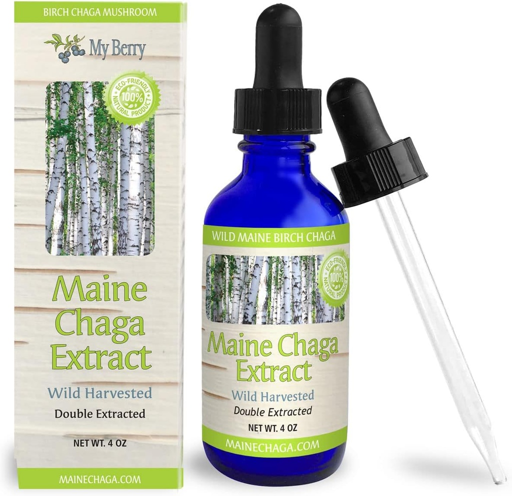 Chaga Mushroom Extract Liquid | 4oz | Tincture | 100% Wild-Harvested & Double Ekstra | USA & Canadian Grown