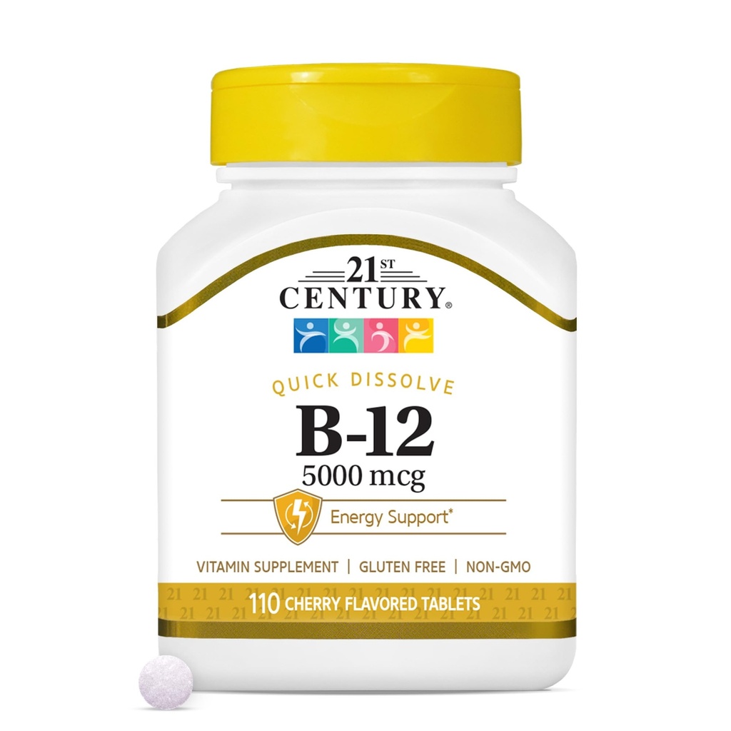 21. Yüzyıl B-12 5000 mcg, 110 Cherry Flavored Sublingual Tablets, 110 Kont