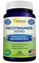 ASquared Beslenme Nicotinamid with Resveratrol - 120 Veggie Capsules - Vitamin B3 500 mg (Niacinamid Flush Free) - Skin Cell Health & Energy