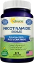 ASquared Beslenme Nicotinamid with Resveratrol - 120 Veggie Capsules - Vitamin B3 500 mg (Niacinamid Flush Free) - Skin Cell Health & Energy