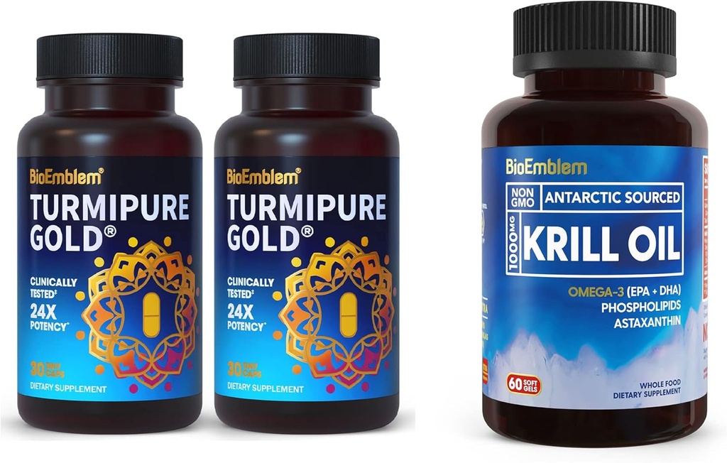 BioEmblem Turmeric Curcumin with Klinik olarak Studied TurmiPure Antarktika Krill Oil Supplement