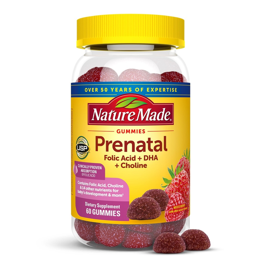 Nature Made Prenatal Gummies with DHA and Folic Acid, Prenatal Vitamin ve Mineral Supplement for Daily Nutritional Support, 60 Gummies, 30 Day Supply