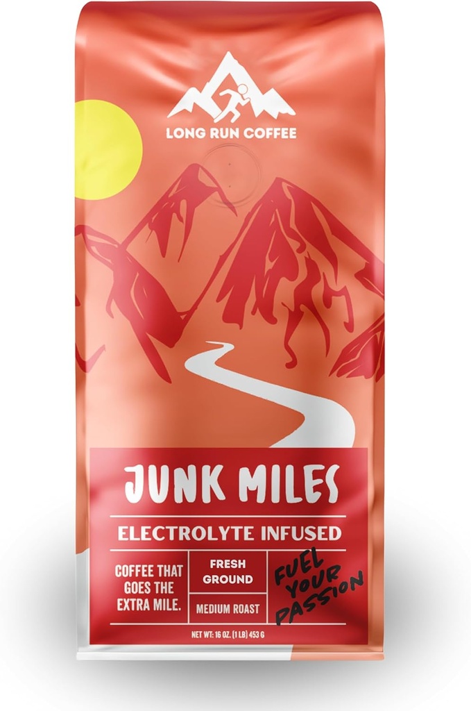 Junk Miles - Medium Roast - Εμπλουτισμένο με Ηλεκτρολυτές Σκόνης - Αθλητής Ενυδάτωσης - Καφές για Δρομείς - Κέτο Ηλεκτρολύτες: Νάτριο, Ασβέστιο, Μαγνήσιο, & Κάλιο (Γύρος, 16 Οζ)