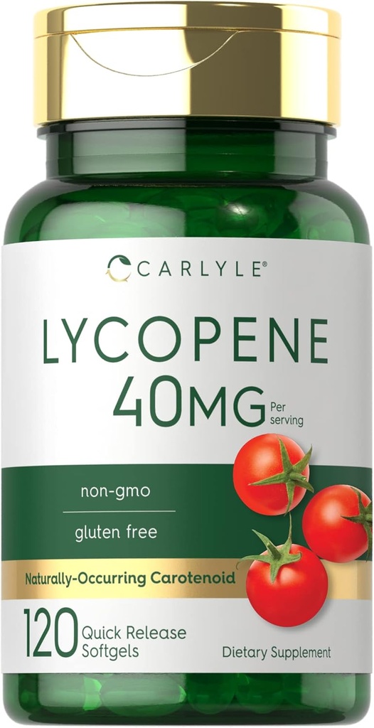 Carlyle Lycopene 40 mg | 120 Softgels | Doğal-Occurring Caroteno | Non-GMO & Gluten Free Supplement Supplement Supplement