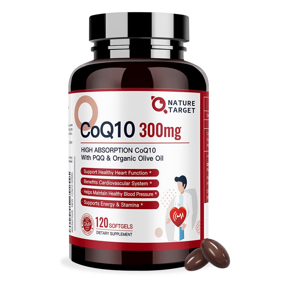 NATURE TARGET CoQ10-300mg-Softgels + PQQ με Βιολογικό-Olive-Oil - Υψηλής Απορρόφησης-Συνένζυμο-Q10 - Αντιοξειδωτικό-για-Καρδιά-Υγεία και Ανοσοποιητική Υποστήριξη, Παραγωγή Ενέργειας, 120 Υπηρεσίες