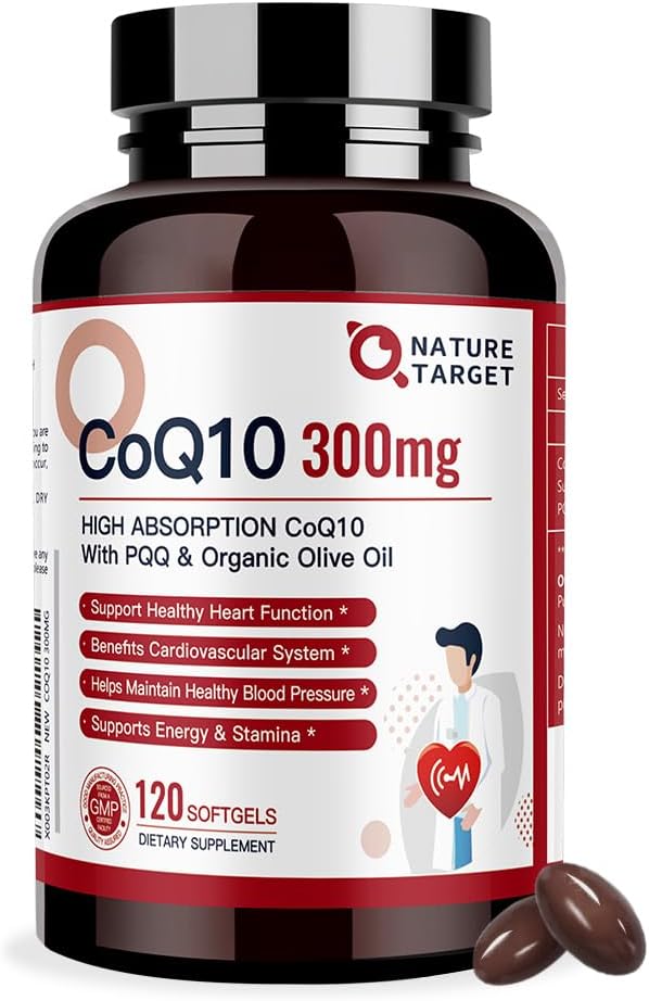 NATURE TARGET CoQ10-300mg-Softgels + PQQ με Βιολογικό-Olive-Oil - Υψηλής Απορρόφησης-Συνένζυμο-Q10 - Αντιοξειδωτικό-για-Καρδιά-Υγεία και Ανοσοποιητική Υποστήριξη, Παραγωγή Ενέργειας, 120 Υπηρεσίες