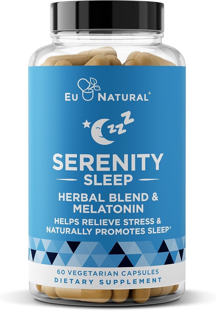 Serenity Sleep Natural Sleep Aid - Magnezyum, Valerian Root ve Melatonin - Doğal Uyku Yardımı - Rahatsız ve İyi Bir Gece Uykusu Alınması - 60 Vegan Yumuşak Caps