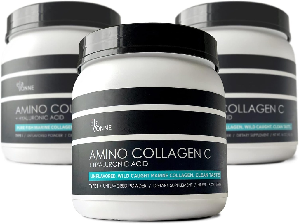 (3-Pack) Amino Collagen C - Collagen Toz (180 Scoops) - Marine Collagen. + Hyaluronic Acid. Şeker yok. No Odor. Non GMO. USA. for Hair, Skin, Nails, Joints, & Gut Health.