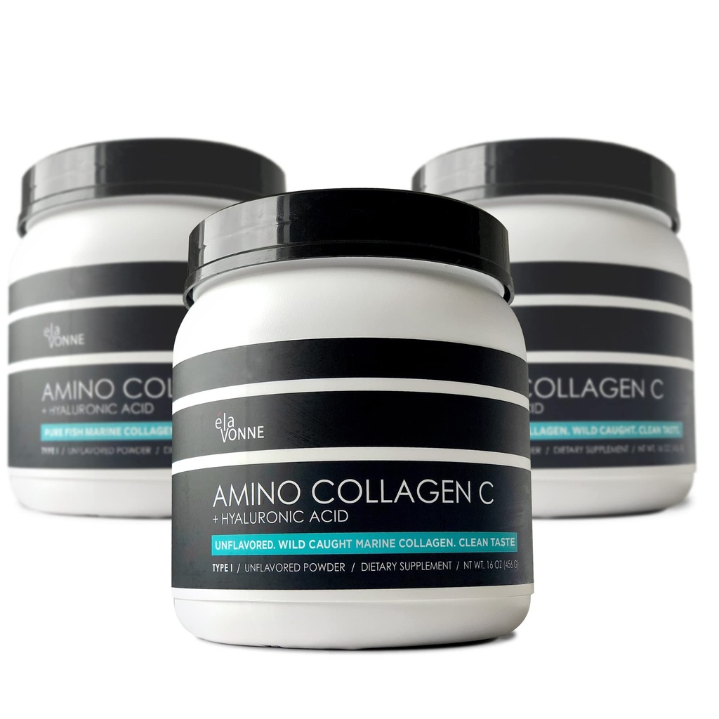 (3-Pack) Amino Collagen C - Collagen Toz (180 Scoops) - Marine Collagen. + Hyaluronic Acid. Şeker yok. No Odor. Non GMO. USA. for Hair, Skin, Nails, Joints, & Gut Health.