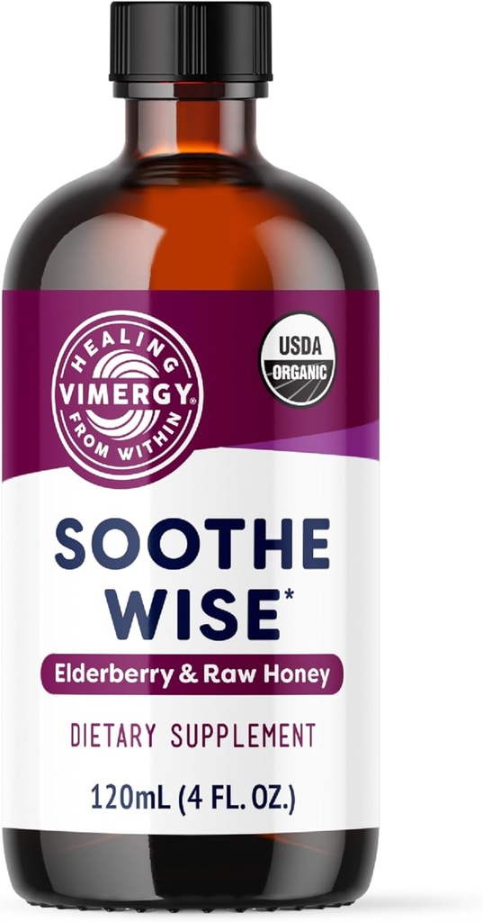 Vimergy Soothe Wise* – Fast-Absorbing Ανοσοποιητική Υποστήριξη με Syrup Elderberry και Ακατέργαστο, Βιολογικό Μέλι – Γλουτένη και καταπραΰνει τους αναπνευστικούς ιστούς – USDA Certified Organic, Vegan, Paleo-Friendly, Gluten-Free.