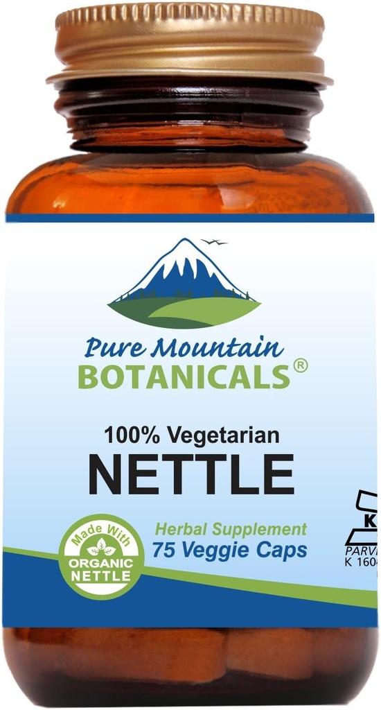 Pure Mountain Botanicals Stinging Nettle Leaf Capsules - Kosher Vegan Nettle Capsules with 500mg Organic Stinging Nettles Leaf
