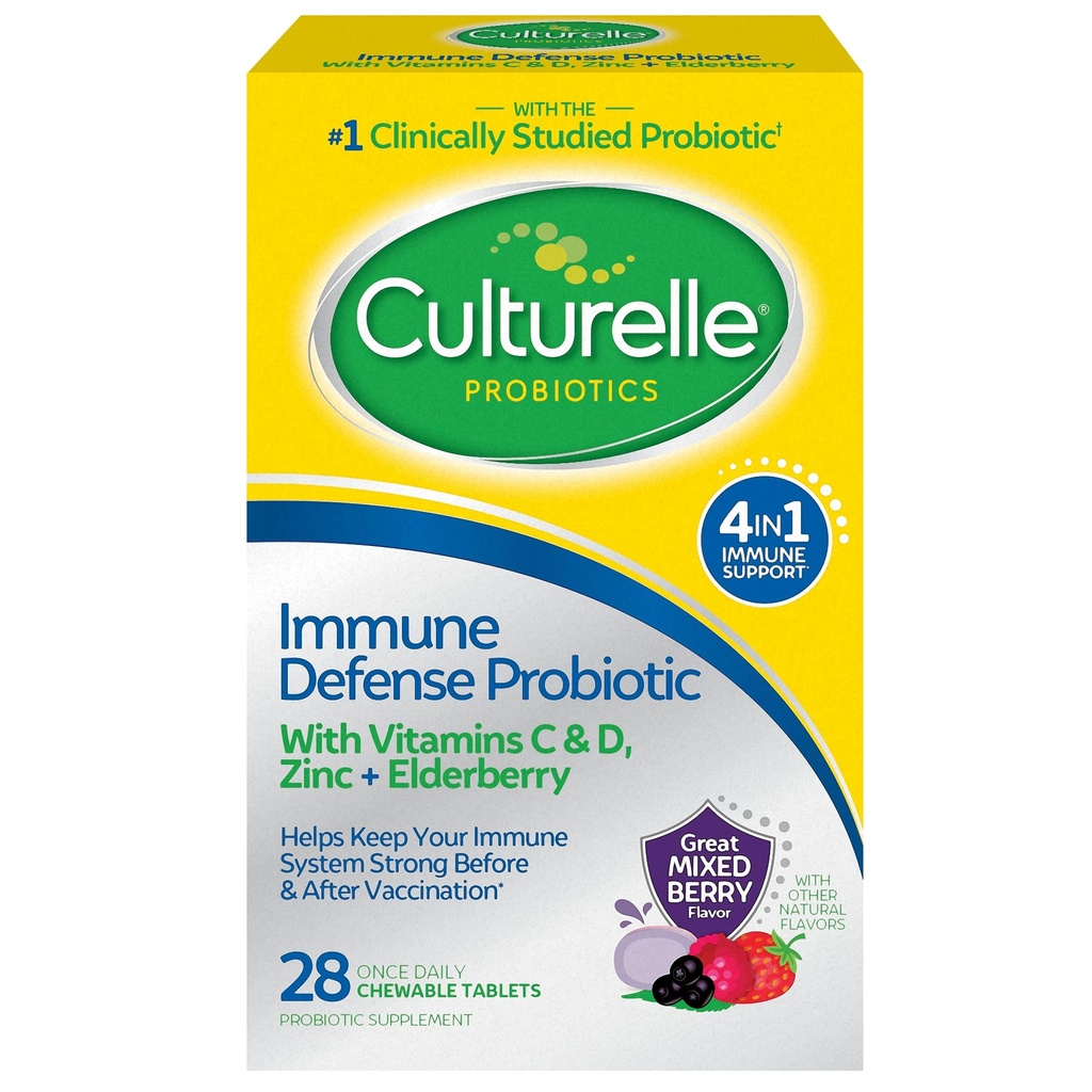Culturelle Immune Defense Daily Probiyotik for Women & Men - 28 Kont, Karma Berry Chewables with 4-in-1 Immune Support. Probiyotik C, Vitamin D ve çinko Plus Elderberry