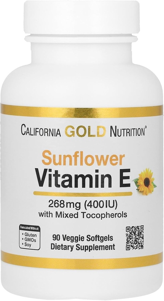 California Gold Nutrition Ηλιόλουστη Βιταμίνη Ε με Μικτές Τοκοφερόλες, 400 IU, 90 Veggie Softgels