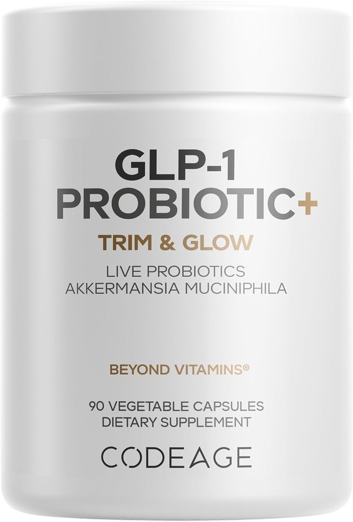 Codeage GLP-1 Probiotic+ - Live Probiotics Akkermansia, Clostridium, Bifidobacterium, Chicory Inulin Probiotic, Prebiotics & Postbiotics Supplement - 500 Million AFU, 3-Month Supply - 90 Capsules