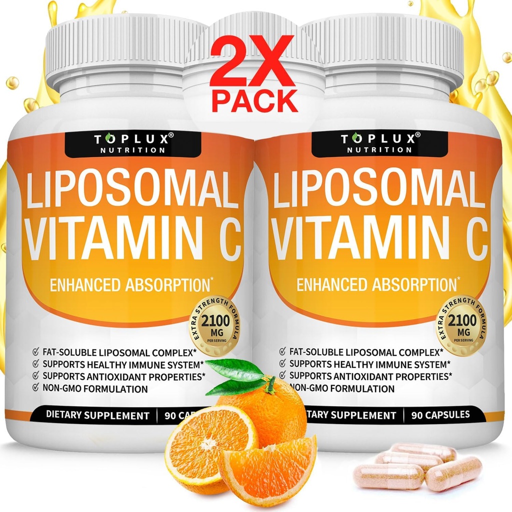 Liposomal Vitamin C 2100 mg Yüksek Aborpsiyon Yağı VIT C - Immune Support Collagen ATM Immunity Defense & Powerful Antioksi, MCT Oil & Sunflower Lecithin, Acsorbici, Vegan Non-GMO