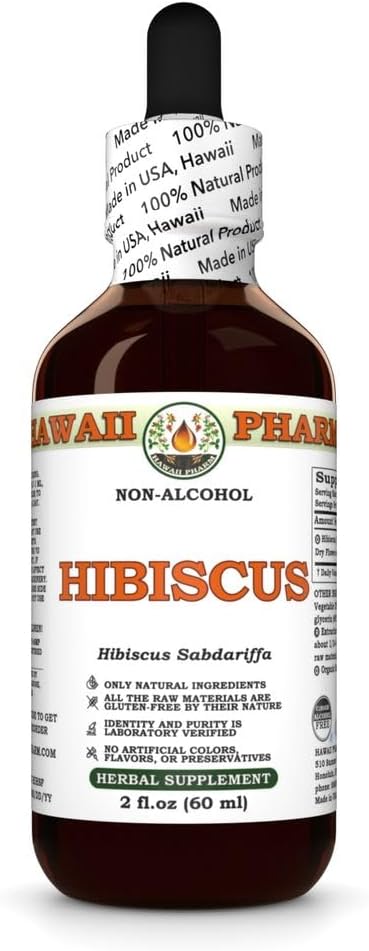 Hawaii Pharm Hibiscus Alcohol-Free Extract, Glycerite for Antioxidant Support, Promotes Circulation, Supports Heart Vitality, Enhances Liver Function, Refreshes and Revitalizes - 2 fl.oz