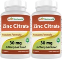 Best Naturals Ψευδάργυρος 30mg Συμπληρώματα (ως κιτρικός ψευδάργυρος) - Βιταμίνες ψευδαργύρου για Ενήλικες Ανοσοποιητική Υποστήριξη - 120 δισκία (120 Count (Pack of 2))
