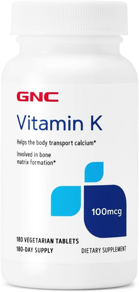 GNC Vitamin K 100mcg, 180 Tabletler, Vücut Taşımacılığı Gıda