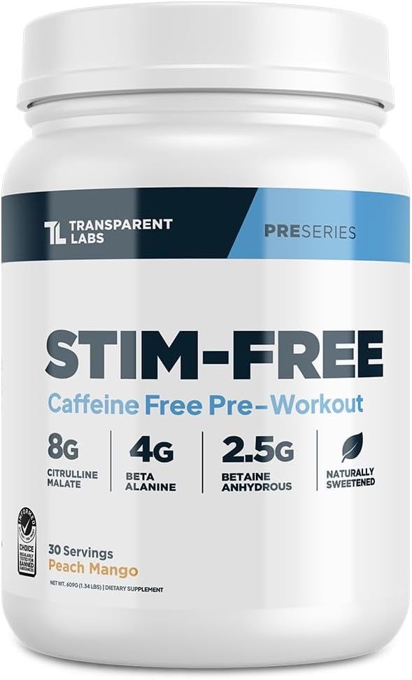 Διαφανή εργαστήρια Stim-free προ-εργασία - καφεΐνη & Stim Δωρεάν προετοιμασίας σκόνης Φυσικά γλυκασμένα για άνδρες και γυναίκες με Beta Alanine σκόνη, Citrulline Malate, & elevATP - 30 εξυπηρετούν, Ροδάκινο Mango