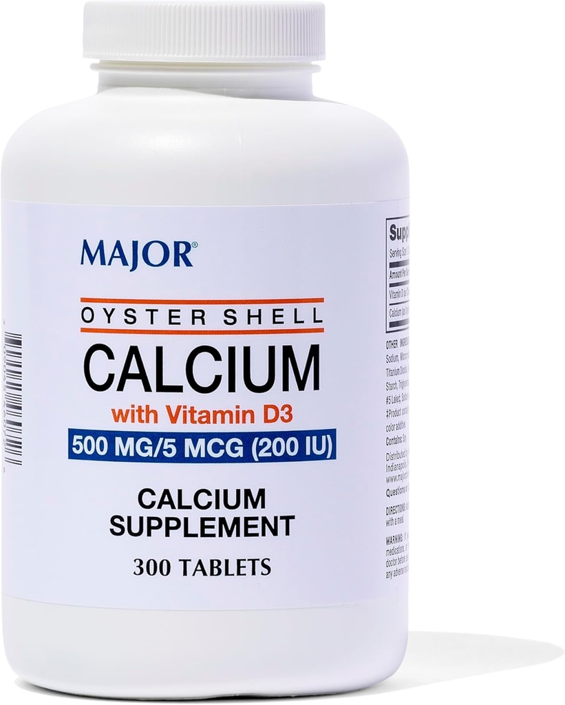 Major Oyster Shell Calcium with Vitamin D3 500 mg / 5 mcg (200 IU) - Καθημερινή Συμπλήρωμα ασβεστίου - 300 δισκία (1 Συσκευασία)