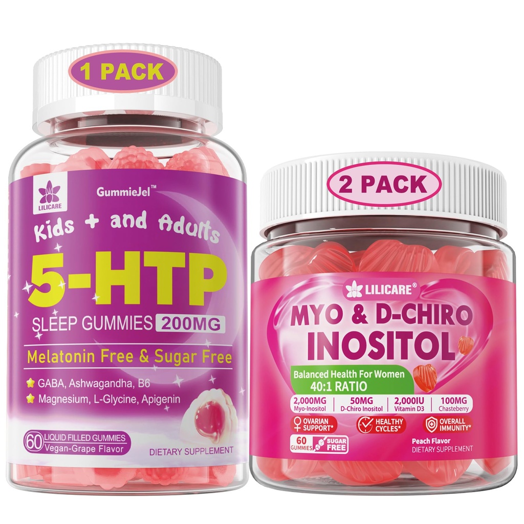 Φάκελος: 5HTP Gummies with Magnesium Glycinate - Melatonin Free Sleep Gummies for Adults & Kids 8+ & Inositol Gummies Ideal 40:1 Ratio Myo & D-Chiro Inositol Συμπλήρωμα