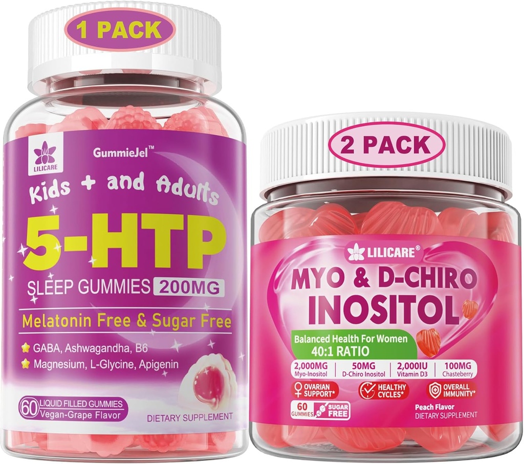 Log: 5HTP Gummies with Glycinate - Melatonin Free Sleep Gummies for Yetişkinler & Çocuklar 8+ & Inositol Gummies Ideal 40:1 Benimo & D-Chiro Inositol Supplement