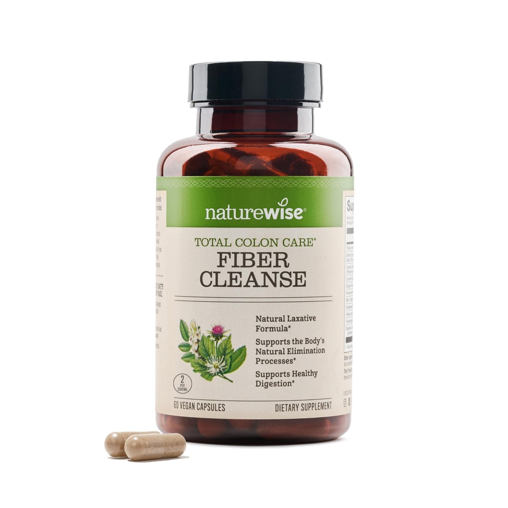 NatureWise Total Colon Care Fiber Cleanse - Natural Laxative Mix - Herbal Laxatives, Prebiyotiks, & Enzymes for Regularity, Digestion, Kilo & Gut Health - Non-GMO - 60 Capsules[30-Day Supply]
